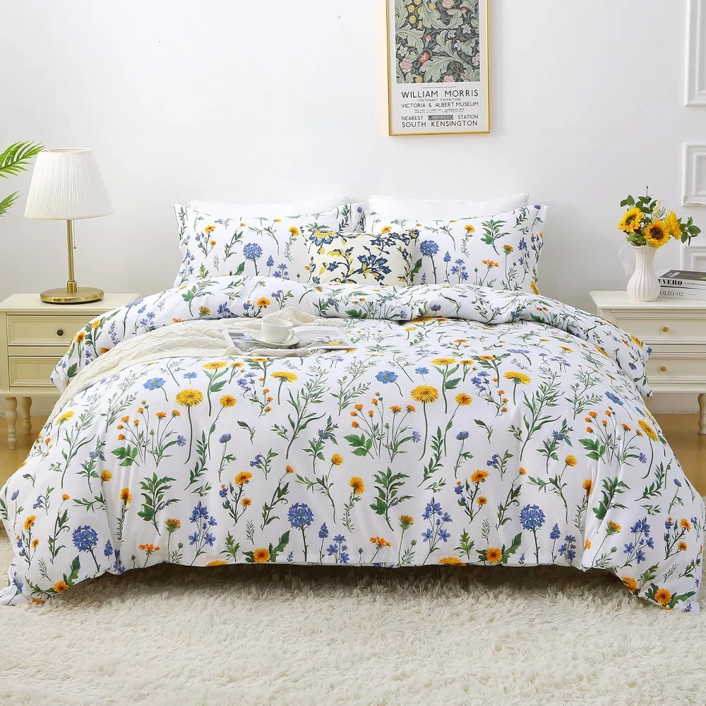 Funda de edredón floral girasoles 3 piezas cama doble