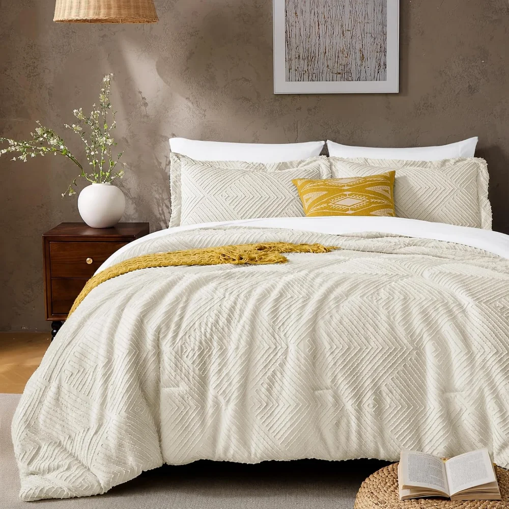 Juego de edredón boho tufted 7 piezas cama doble