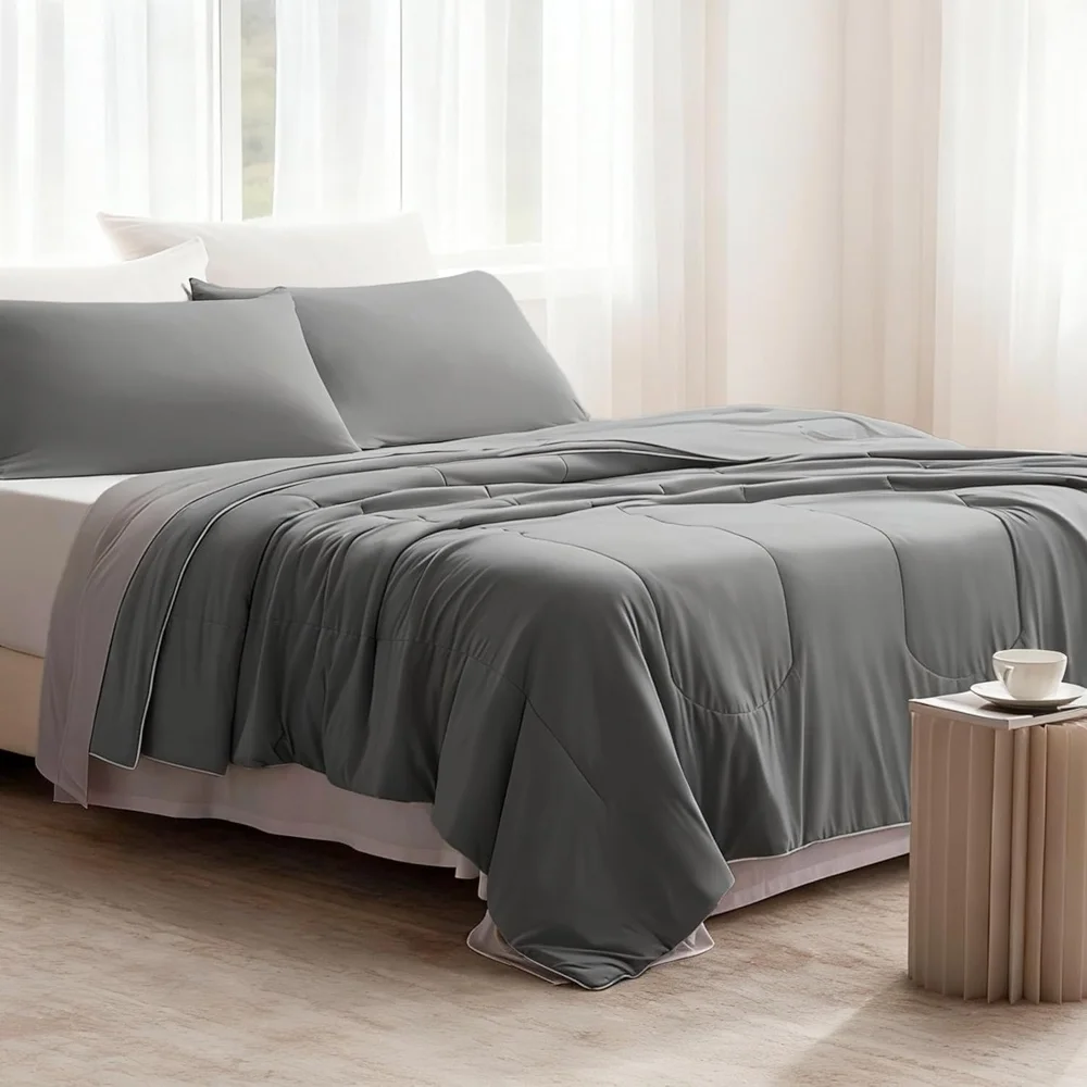 Juego de edredón refrescante para cama doble, 3 piezas gris