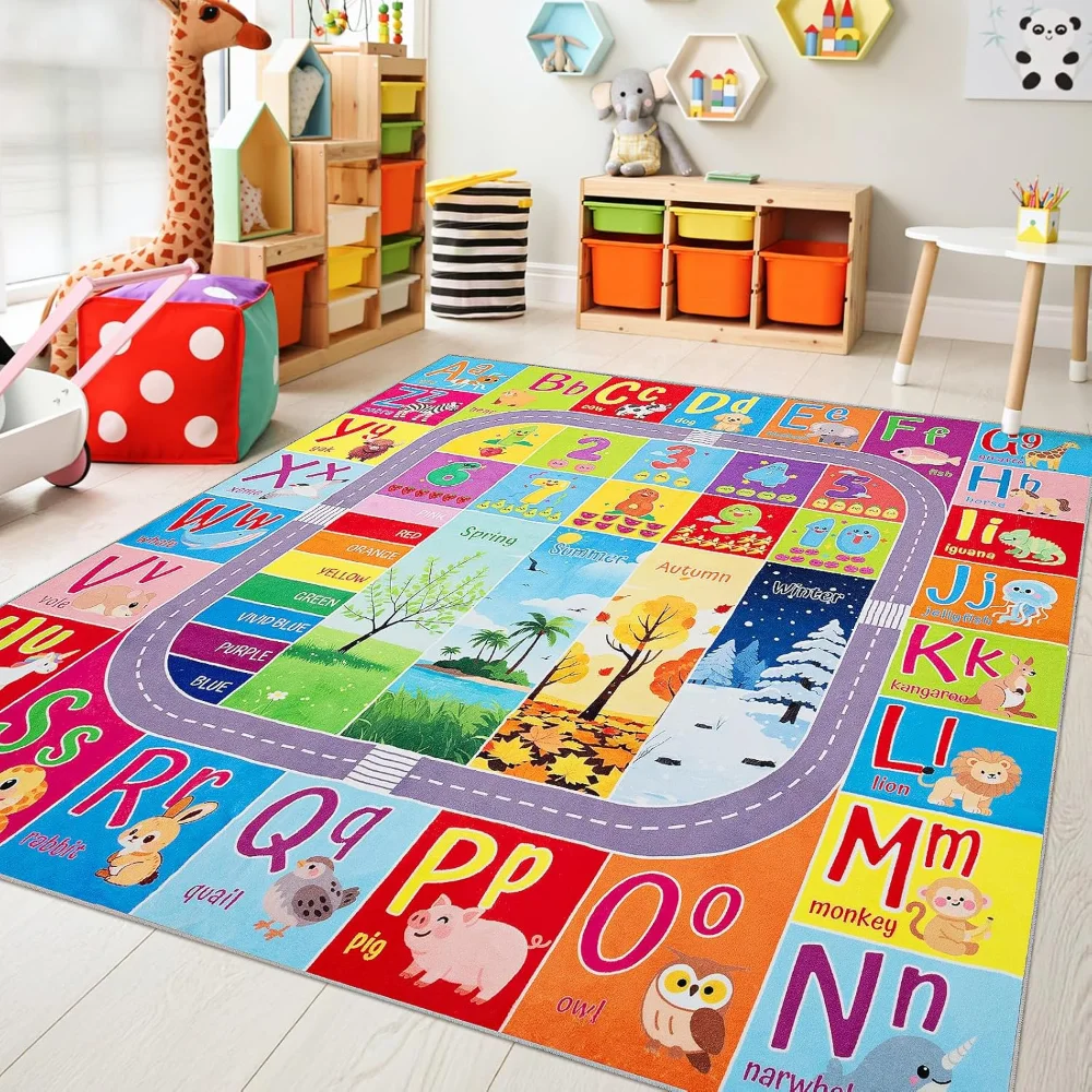 Alfombra educativa ABC para niños 140 × 140 cm lavable