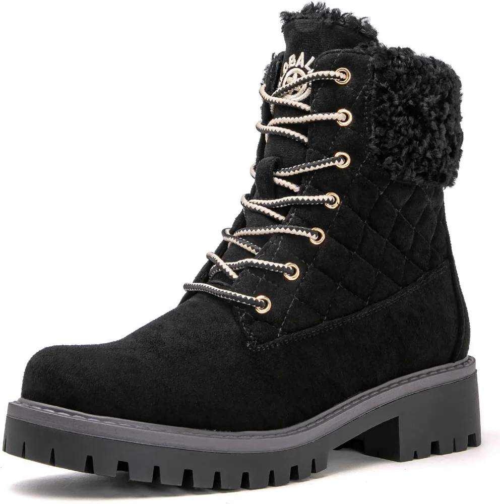 Botines acolchados para mujer con cordones, negros